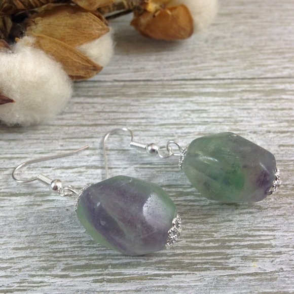 Purple & Green Fluorite Earrings Handmade